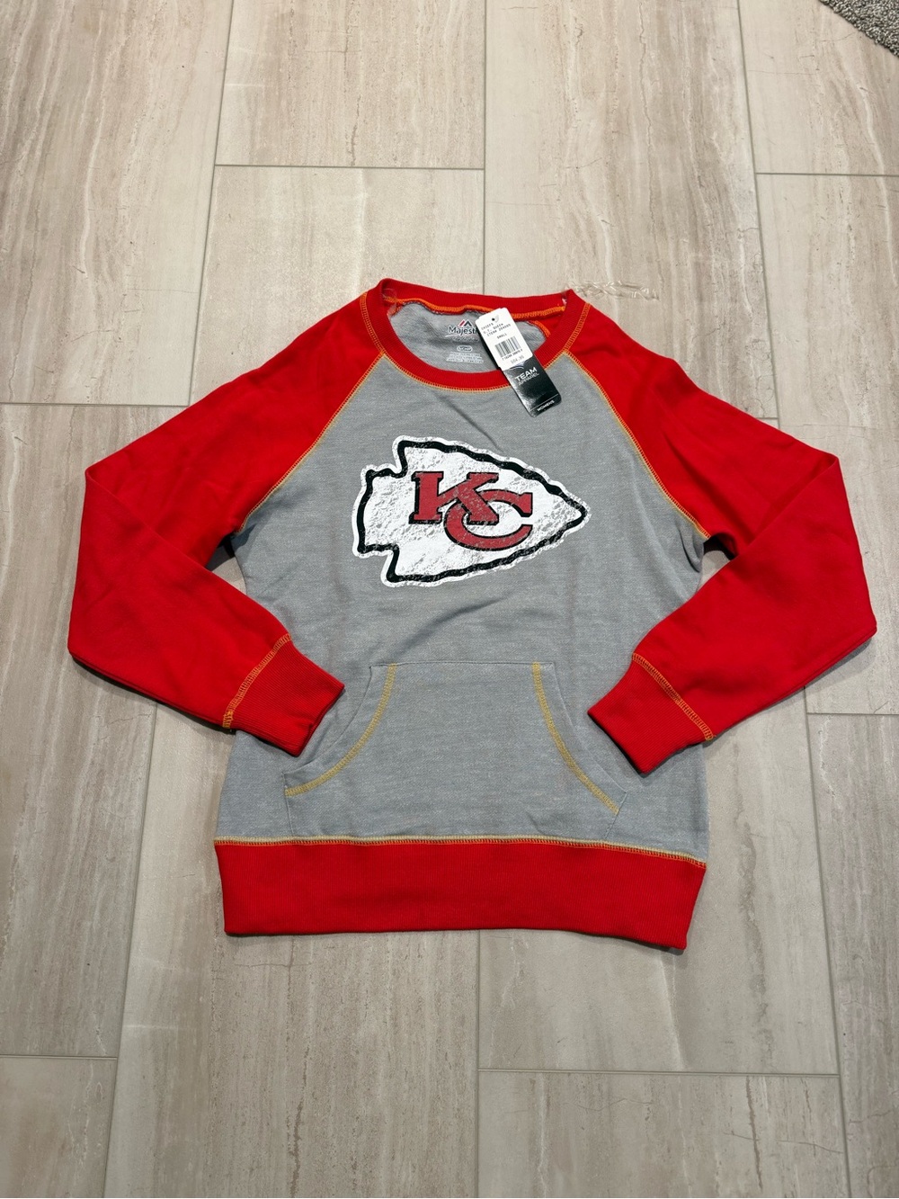 Majestic Gray & Red Kansas City Chiefs Raglan Crewneck Sweatshirt